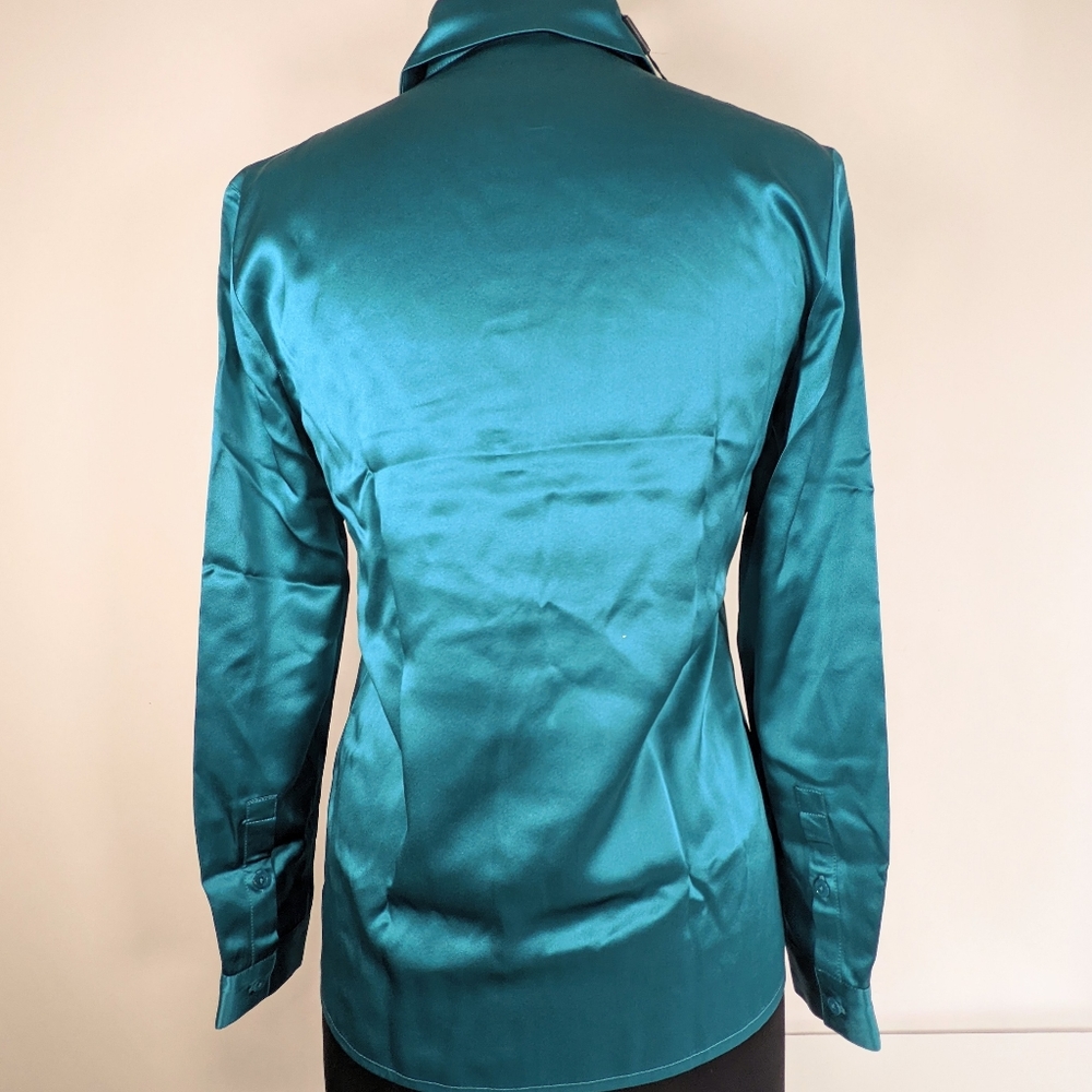 LilySilk teal silk blouse buttondown XS NIB - Picture 9 of 9